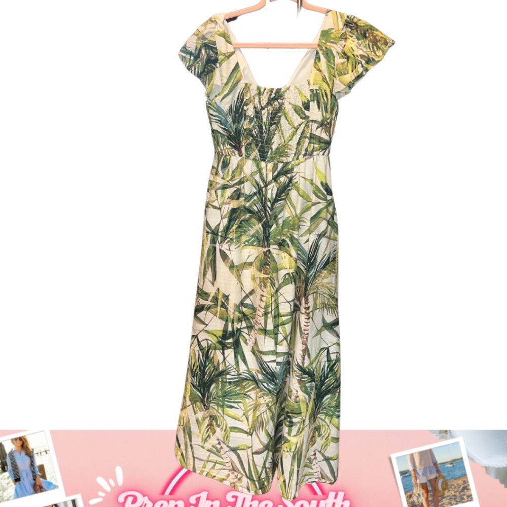 Green Palm Print Maxi Dress | Size 8 | | Tropical Boho Resort Vibes